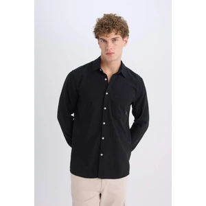 %100 Pamuk Regular Fit Basic Düz Uzun Kollu Siyah Gömlek D7079AX25SP