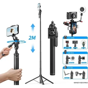 205 cm Taşınabilir Selfie Çubuğu Alüminyum, Kumandalı, Katlanabilir Telefon ve Kamera Tripodu