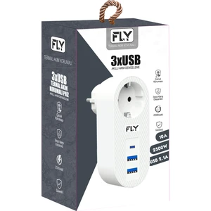 Fly 3400-01 Akım Korumalı 1xPriz 2xUsb 1xUsb Type-C Soket 2.1A