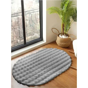 Raschel Carpet Açık Gri Yumuşak Bubble Kaymaz Özel Taban Oval Peluş Halı Yolluk