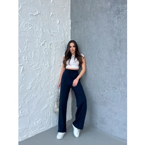 Kadın Mevsimlik Salaş Geniş Paça Yüksek Bel Lacivert Eşofman Altı