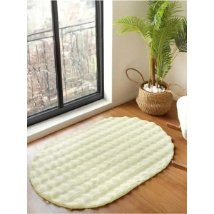 Raschel Carpet Krem Yıkanabilir Yumuşak Bubble Kaymaz Özel Taban Oval Peluş Halı Yolluk