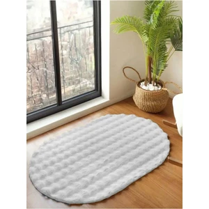 Raschel Carpet Beyaz Yıkanabilir Yumuşak Bubble Kaymaz Özel Taban Oval Peluş Halı Yolluk