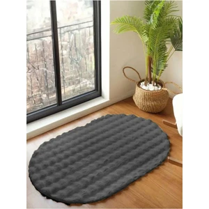 Raschel Carpet Koyu Gri Yıkanabilir Yumuşak Bubble Kaymaz Özel Taban Oval Peluş Halı Yolluk