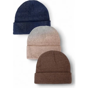 Eke Tekstil Unisex Katlamalı Siyah,açık Vizon,taş 3'lü Bere Seti