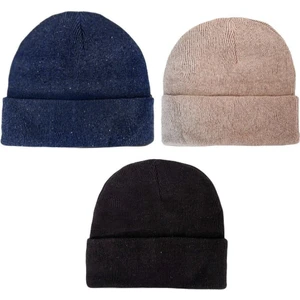 Eke Tekstil Unisex Katlamalı Siyah Taş Lacivert 3'lü Bere Seti