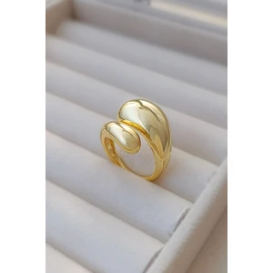 Ayarlanabilir Gold Parlak Kıvrımlı Organik Dalga Form Yüzük