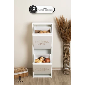 Leyl 2 Katlı Beyaz Baskılı Metal Sebzelik – 100 cm Patates ve Soğanlık Çok Amaçlı Dolap