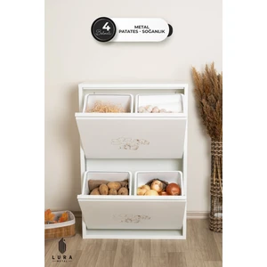 Leyl 2 Katlı 4 Bölmeli Beyaz Baskılı Metal Sebzelik – 100 x 26 x 62 cm Çok Amaçlı  Dolap