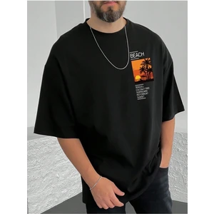 Beach Resim Baskılı Oversize Erkek T-Shirt Salaş Boyfirend