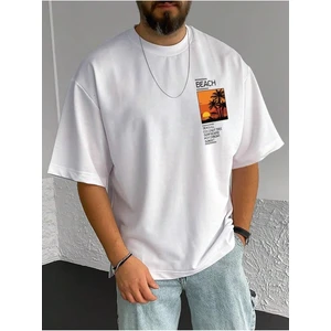 Beach Resim Baskılı Oversize Erkek T-Shirt Salaş Boyfirend