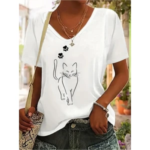 Kadın  Baskılı Kadın Oversize V Yaka T-Shirt Salaş