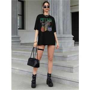 Siyah Oversize T-Shirt Chıcago Baskılı