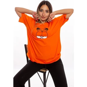 Garfield Baskılı Turuncu Oversize  Tshirt
