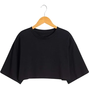 Kadın Siyah Basic Oversize Crop T-Shirt