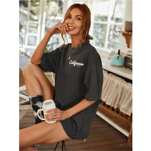 Füme California Baskılı Oversize T-Shirt