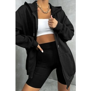 Kadın Kapüşonlu Fermuarlı Oversize Mevsimlik Hırka