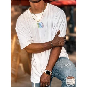 Warm Baskılı Beyaz Oversize Erkek T-Shirt Salaş Boyfirend