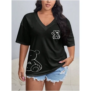 V Yaka Düz & Baskılı Siyah / Beyaz Oversize T-Shirt Salaş Boyfirend