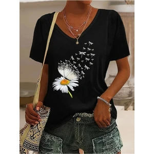 Kadın  Baskılı Kadın Oversize V Yaka T-Shirt Salaş