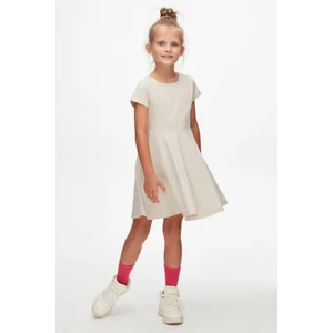Taş Renkli Basic Kız Çocuk Kısa Kollu Elbise