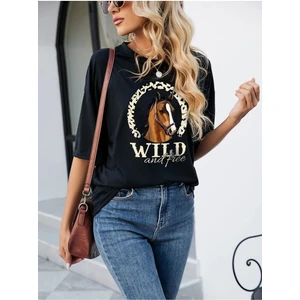 Siyah Oversize T-Shirt Wild Baskılı