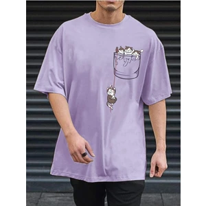Rakun Cep Baskılı Oversize Erkek T-Shirt Salaş Boyfirend