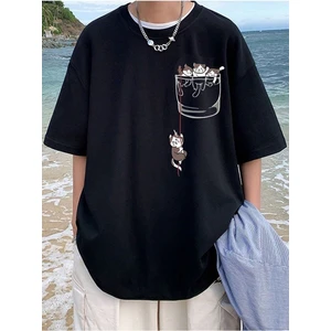 Rakun Cep Baskılı Oversize Erkek T-Shirt Salaş Boyfirend