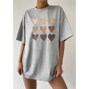 Kadın Kalp Baskılı Oversize T-Shirt