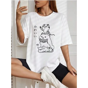 Sevimli Kediler Baskılı Oversize T-Shirt Salaş Boyfirend