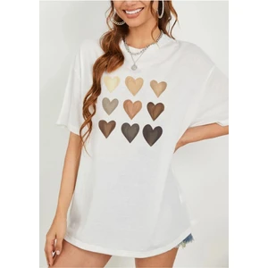 Kadın Kalp Baskılı Oversize T-Shirt