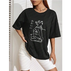 Sevimli Kediler Baskılı Oversize T-Shirt Salaş Boyfirend