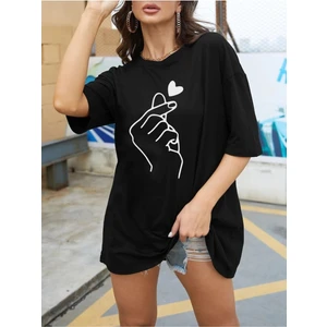 Kalp&el Baskılı Oversize T-Shirt Salaş Boyfirend