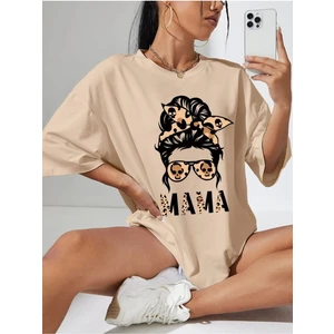 Mama Leopar Baskılı Oversize T-Shirt Salaş Boyfirend