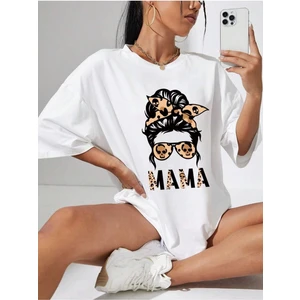 Mama Leopar Baskılı Oversize T-Shirt Salaş Boyfirend