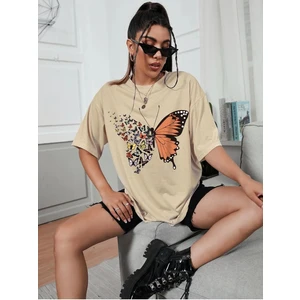 Kelebek Detay Baskılı Oversize T-Shirt Salaş Boyfirend