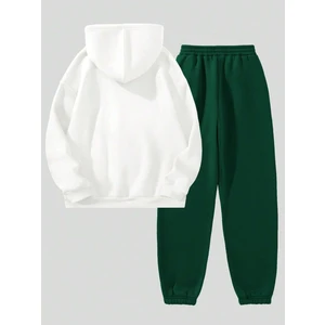 Jogger Beyaz Sweatshirt Alt Üst Eşofman Takımı Oversize Bisiklet Yaka