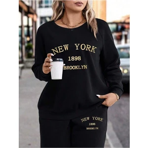 Kadın Baskılı Alt Üst Eşofman Takımı Oversize Kapüşonlu