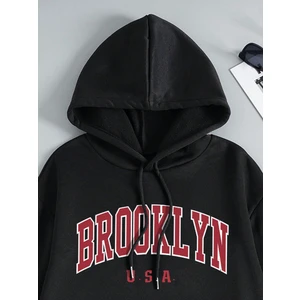 Brooklyn 89 Baskılı Siyah Kapüşonlu Alt Üst Takım Siyah Oversize Eşofman Takımı