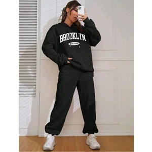 Brooklyn Mavi Jogger Beyaz Sweatshirt Alt Üst Eşofman Takımı Oversize Bisiklet Yaka