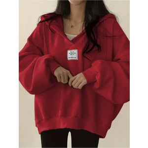 Unisex V-Yaka Kapüşonlu Basic Oversize Swetshirt