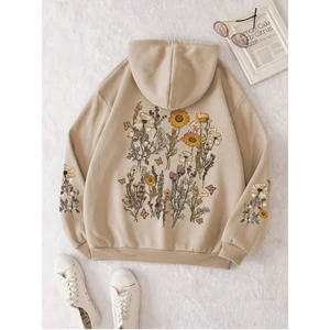 Çiçek Kol Baskılı Oversize Kapüşonlu Kadın Unisex Sweatshirt