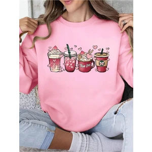 Coffee Baskılı Bisiklet Yaka Unisex Kadın Oversize Sweatshirt