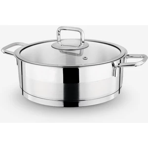 Silver 22 x 12 Çelik Tencere-Cam Kapaklı Basık Düz Gümüş Kulp LİNES-C-0011-1