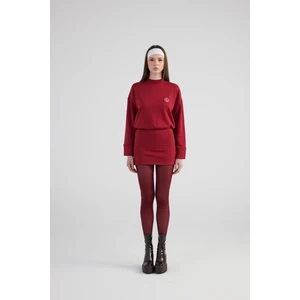 Holly Lolly Yırtmaçlı Dokuma Kumaş Mini Claire Elbise Bordo