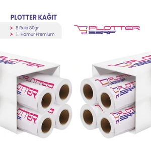 PlotterSarf® 1.Hamur Premium Opak 80 gr Plotter Çizim Kağıdı 45cm x 100mt 8 Rulo