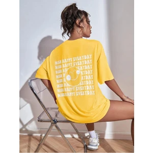 Kadın Smile Oversize Salas Boyfriend Baskılı T-Shirt Top Bluz