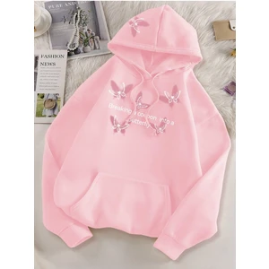 Kadın Kelebek Baskılı Kapüşonlu Baskılı Sweatshirt