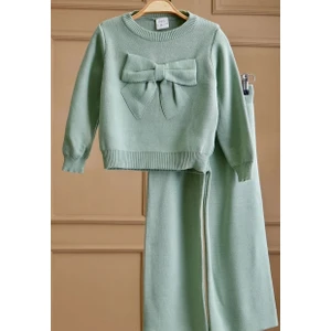 Sisa Boom Kız Fiyonk  Detaylı  Yeşil Triko Takım