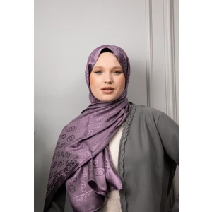 Kamer Scarf  Zincir Desen Parlak Jakar Şal Lila Renk